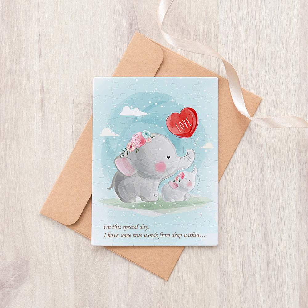 Puzzle Letter Card - Elephant Family