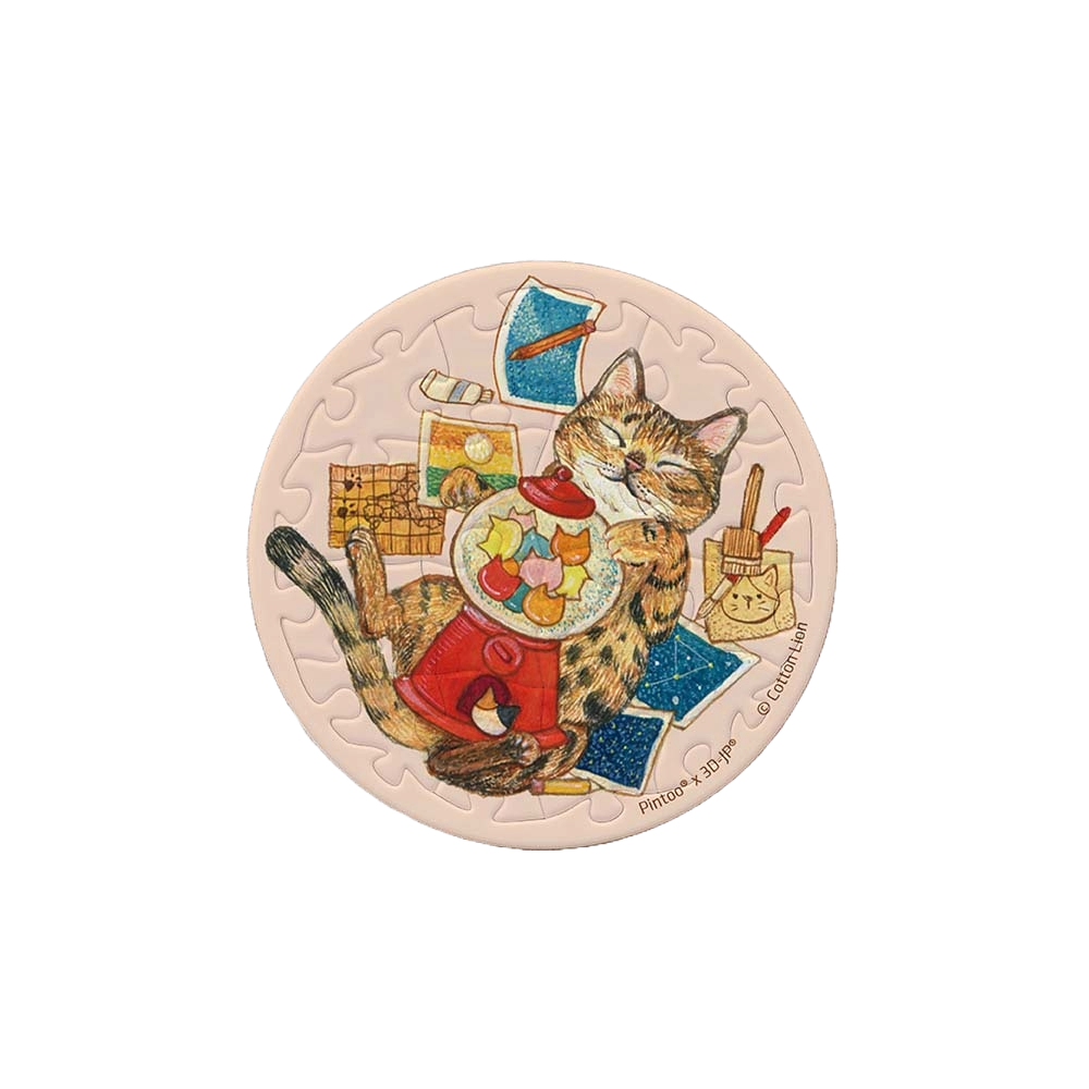 Pintoo Puzzle Magnet - Cotton Lion - Tabby Cat (16 puzzle pcs) | JK