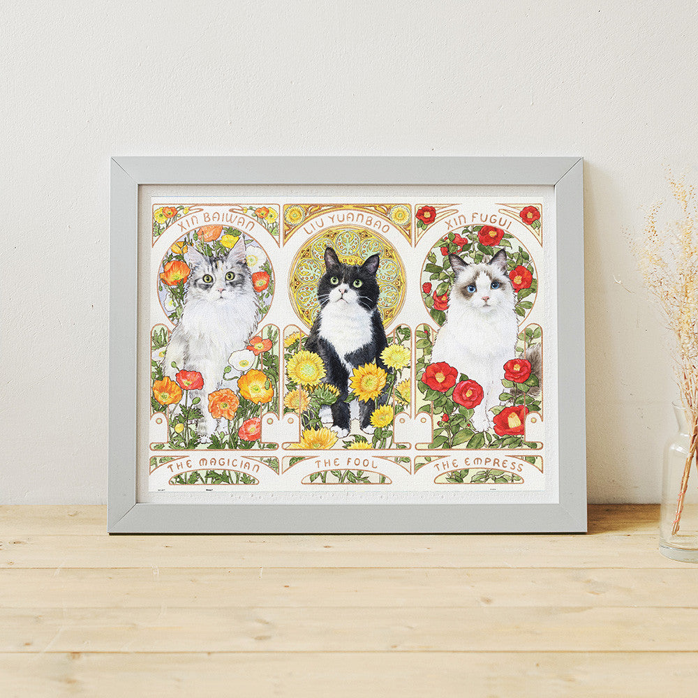 Giaciu - Three Pictures of Cats in the Alphonse Mucha Style